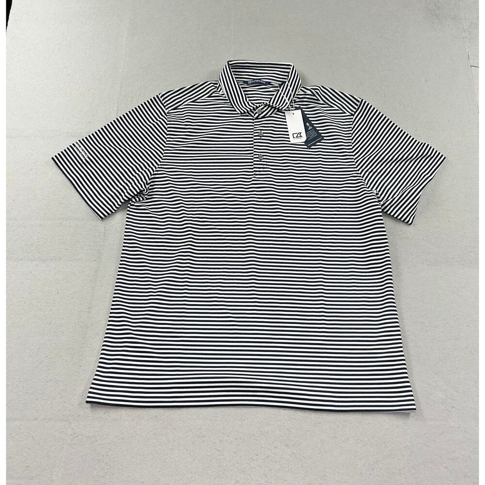 Cutter & Buck Virtue Eco Pique Stripe Golf Polo Shirt Black White Men’s Large